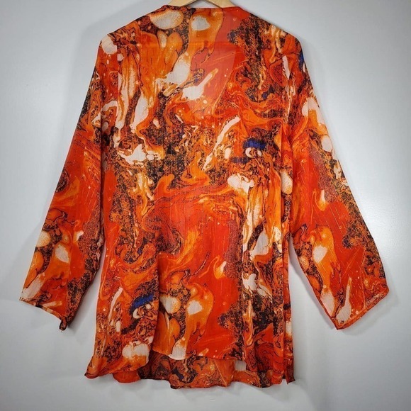 Lane Bryant Abstract Print Beaded Tunic Blouse Orange Size 14/16 - Picture 5 of 9
